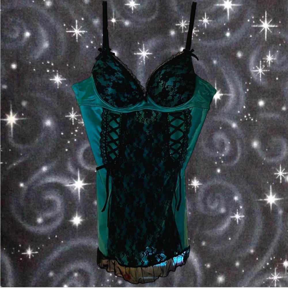 Black and Teal Lace Lingerie Bustier